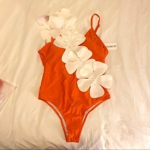 Sporlike flower orange one piece bathing suit and matching wrap